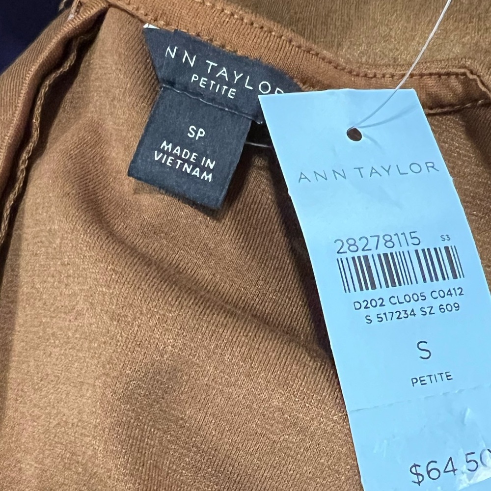 Ann Taylor Petite Brown Sleeveless Crew Neck Suede Feel Top Zip/Hook/Eye Size SP - Picture 7 of 9